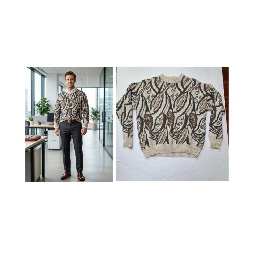 Vintage LORD JEFF Abstract Print Crewneck Fall Sweater Men XL Grandpacore USA